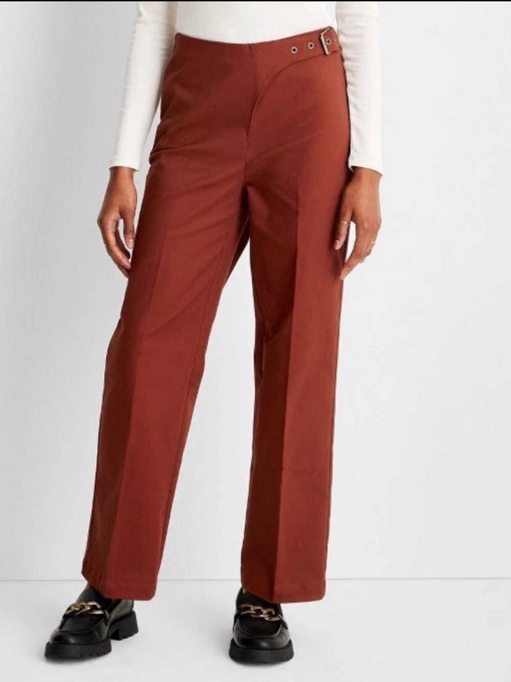 Future Collective Reese Blutstein Rust‎ Brown Wide Leg Buckle Waist Pants 16